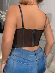 1pc Fashionable Cleavage Enhancing Lace Corset Top, Sexy Fitted Tube Top - Black - View 5