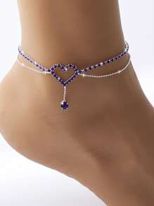 1pc Elegant Fashionable Sparkly Micro-Inlaid Water Rhinestone Multi-Layer Hollow Heart Water Drop Pendant Anklet For Women, Suitable For Festivals, Parties And Daily Outings