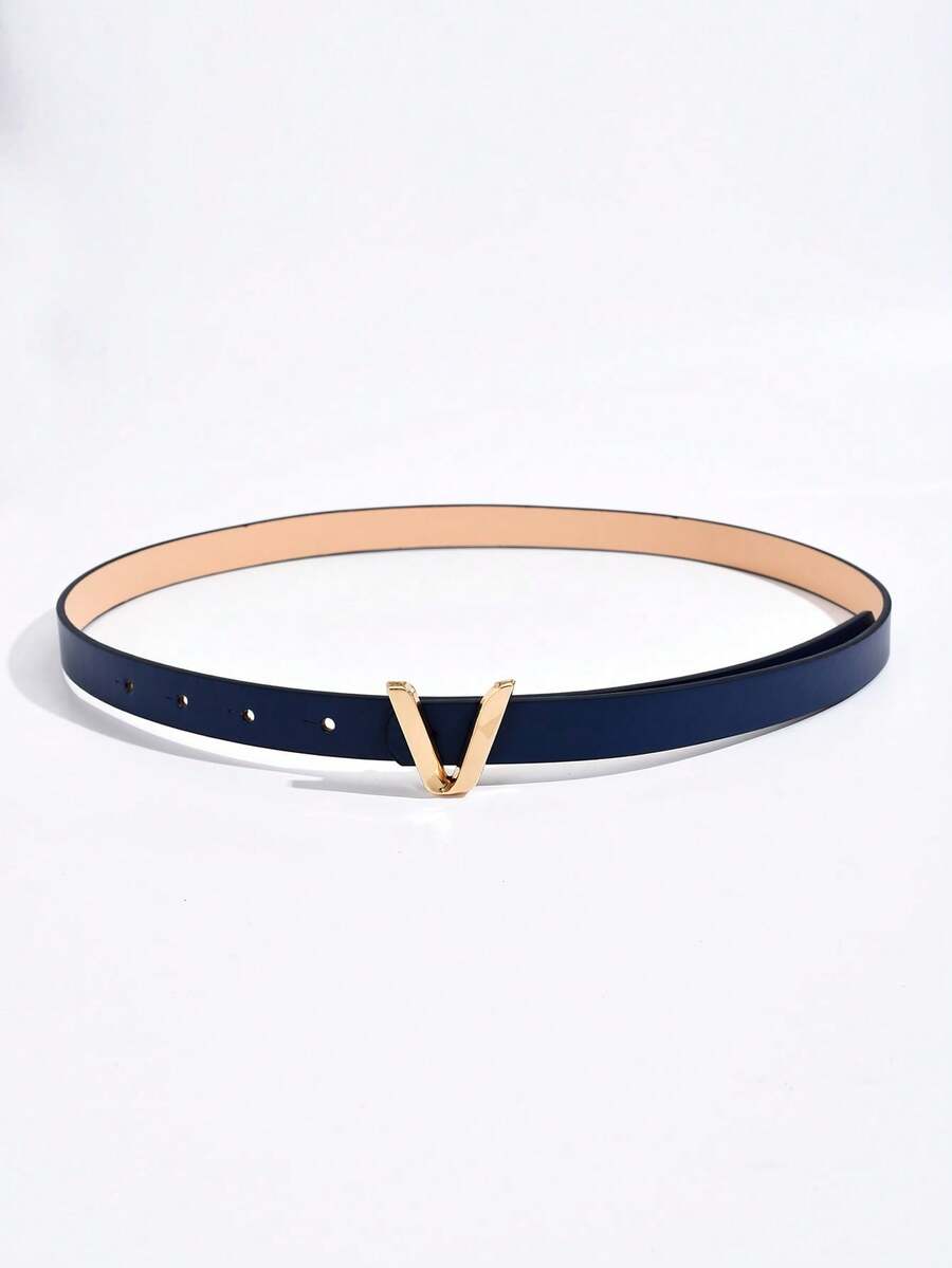 1pc V-Shaped Buckle Simple Business Casual Belt, Suitable To Match Dresses - Black - View 1