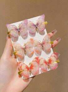 6/12 Pcs Butterfly Cute Boho Double Layer Mesh Butterfly Hairpins, Simple And Versatile Daily Headwear