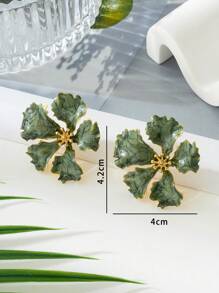 1 Pair Asymmetrical Green Floral Oil Drop Design Lady Earrings, Suitable For Holiday/Travel/Date Wear