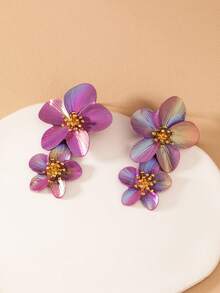 1 Pair Fashionable & Elegant Floral Design Metal Earrings, Suitable For Women's Daily Wear - Multicolor 1 - View 4
