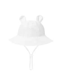 1 pieza Sombrero de pescador transpirable de unicolor con protección solar para bebés de 3-12 meses, Gorro de punto con orejas de conejo para niños pequeños, Gorra versátil con orejas de oso de unicolor, adecuada para uso casual y protección solar al aire libre - 1PC - Ver 11