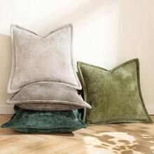 1 件柔软雪尼尔十字纹理图案抱枕套，宽边，农舍靠垫套，适用于家居装饰、沙发、卧室、客厅 - 米色 - 查看 6