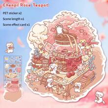 Cute Little Cat 3D Stereoscopic House Miniature Scene DIY Handmade Stickers And Collages, School Supplies,Back To School