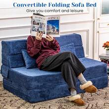 Silla cama convertible con almohada, sofá cama plegable de espuma de memoria de alta densidad, sofá cama plegable para sala de estar/dormitorio/uso de invitados/apartamento/oficina en casa - Azul - Ver 7