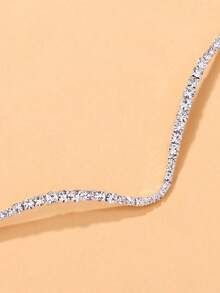 STONEFANS 1 pièce Collier stylé avec décoration de strass en forme de V, collier ras-du-cou minimaliste scintillant pour femmes - Argent - Voir 4