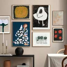 1 peça pôsteres nórdicos abstratos, pequeno cisne, flores, árvores, mulher, arte de parede, pintura em tela para decoração de casa, quarto, moldura opcional