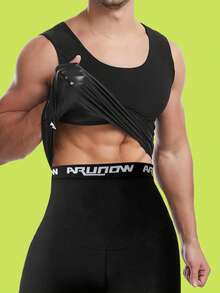 ARUNOW Sauna Sweat Suit Set For Men: Sleeveless Compression Tank Top & Shorts, Workout Base Layer Bottoms, European Size Gym Accessories For Belly Slimming Girdles, Lumbar Girdles For Belly Slimming Corset - Black - View 3