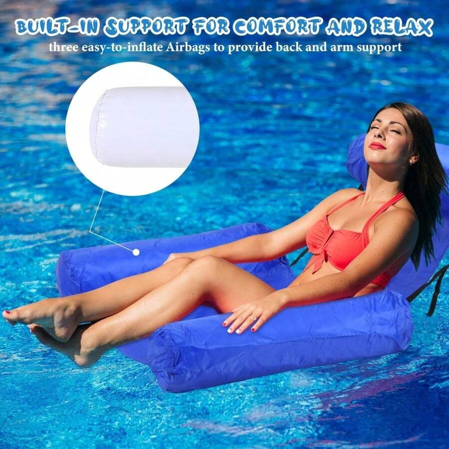 1pc Inflatable 3-Tube Lounger Chair, Foldable Inflatable Floating Mattress, Water Recreation Hammock Bed - Multicolor - View 1