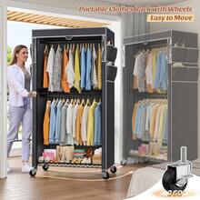 Clothes Rack With Cover & Wheels - Heavy Duty Adjustable Rolling Portable Closet, Space-Saving 35.5" W X15.7" D X79" H,Room Decor,Home Decor - 黑色 - 查看 4