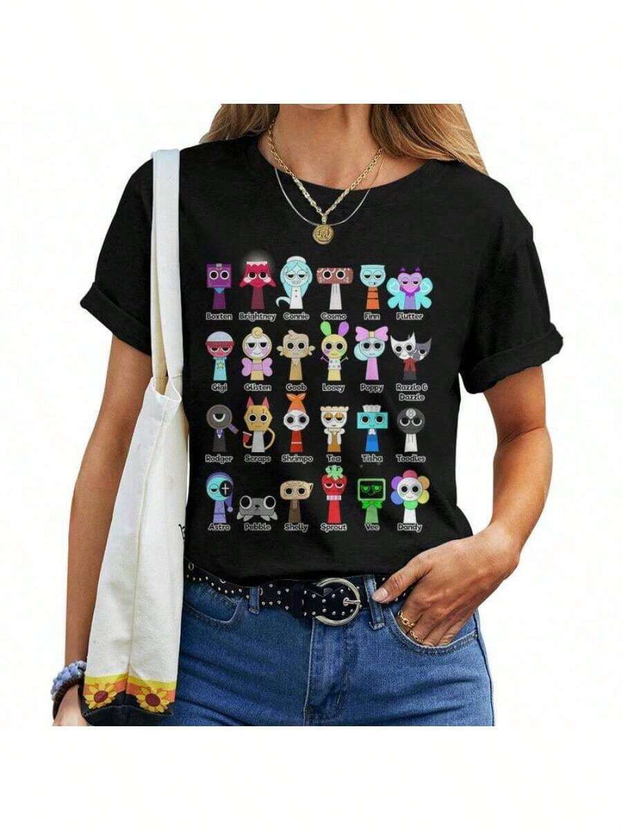 All Dandy's World Sprunki Girls Boys Toys With Names Women T-Shirt Soft Black 220gsm Pure Cotton Tee - S-XXL, Stylish Print, Perfect For Everyday WearPrinted T-Shirt Casual_CNXJH TRADING LIMITED - Black - View 1