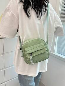 1pc Solid Color Multi-Pocket Mini Corduroy Convenient Commuter Zipper Fashionable Minimalist Casual Crossbody Shoulder Bag Suitable For Women Daily Use