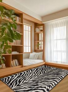 1pc Zebra Pattern Decorative Rug, Modern Mat Aesthetic Floor Pad, Enjoy Happiness By Stepping On The Mat, Vintage Abstract Geometric Pattern Mat, Suitable For Living Room, Bedroom, Office Minimalist Room Decor, Soft Velvet Material.