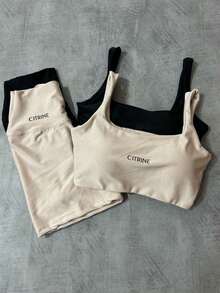 Fitness Short Set Top Thick Strap Off - White - Creamy White - View 2