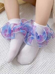 1 Pair Girls Ruffle Lace Trim Socks