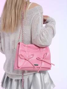 Pale Color Bowknot Chain Strap Flap Cover Shoulder Bag Crossbody Bag