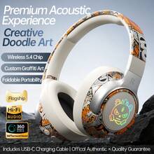 Reletech 新款 T12 涂鸦无线蓝牙耳机，炫酷设计/LED 灯光/无游戏延迟/全套耳塞/适合作为生日礼物/户外游戏 - 彩色 - 查看 16