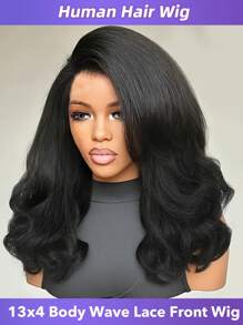 1 Peça Peruca Frontal de Renda de 28 Polegadas, 13*4, Cabelo Humano, Densidade 200, Preto Macio, Pré-Desbastada para Uso Diário de Mulheres