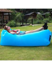 1pc Outdoor Beach Inflatable Lounge Chair - Island Vacation Couple Must-Have - Sea View Leisure Waterproof Beach Inflatable Sofa - Blue - View 11
