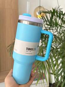 STANLEYSINCE 1913 40 Oz Stainless Steel Tumbler Double Wall Vacuum Insulated Portable Drinking Cup Travel Iced Coffee Mug Summer Drinkware With Handle And Straw, Perfect For Travel, Home, Office, Gift, Ice Drinks And Hot Drinks - 藍色 - 查看 2