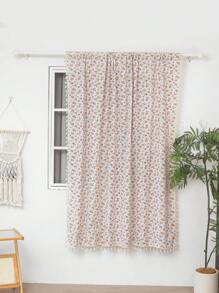 1pc Pink Floral Curtain With Tassels, Suitable For Dining Room, Cafe, Bedroom, Living Room, Kitchen, Year-Round Home Use