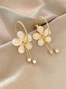 1 par de brincos pendentes longos minimalistas com decoração de strass e design floral circular