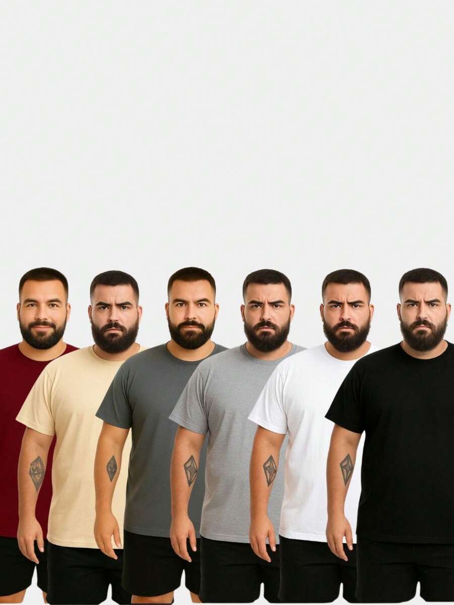 Kit 6 Men's Plus Size T-Shirts Shirt Plain Blouse Premium Cotton - 彩色 - 查看 1