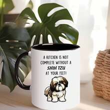 1pc, 11oz, Shih Tzu Ceramic Coffee Mug - "A Kitchen Is Not Complete Without A Shih Tzu At Your Feet" - White With Black Handles, Perfect Gift For Holidays, Birthdays, And Special Occasions, Hand Wash Only, Gift Coffee Mug| Playful Dog Design, - 1pc - View 7