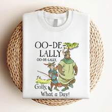 180g Pure Cotton Retro Robin Hood And Little John Oo De Lally Golly What A Day Shirt, Disney Robin Hood T-Shirt, Funny Disney Outfit, Disney Family Trip Breathable Casual Women Stretched Versatile Stylish Unisex Streetwear Fashion Graphic Top For Everyday Wear Soft