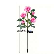 1pc 5-Head Outdoor Solar Powered Waterproof Pink Rose Pathway Light, Warm White, Suitable For Garden, Lawn, Yard, Road Landscape Decoration - Pink - View 12