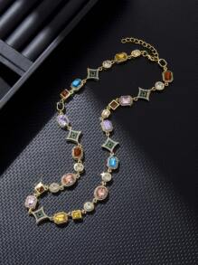 1PC Hip Hop Jewelry Fashion Colored Zirconia Iced Out Necklace For Women Crystal Gemstone Link Chain Pendant For Women Bridal Party Jewelry