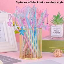 Set de 12 piezas/5 piezas/1 pieza de bolígrafos de gel con purpurina con cola de sirena y colgante de estrella de mar, Body ovalado de plástico, tapa de presión, punta media, tinta negra de 0,5 mm, apto para adultos y vuelta al colegio