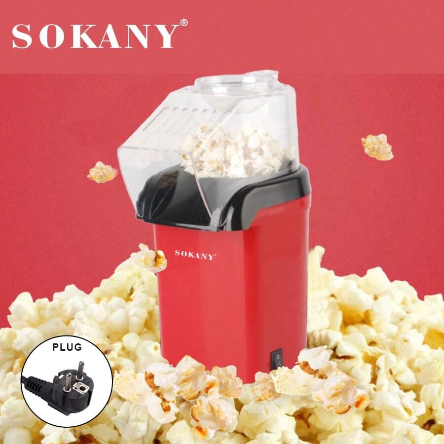 1台Sokany插电式1200w家用爆米花机Sk-299，操作简便，按钮开关，一键启动，透明盖子，镂空设计，散热性好，PP材质外壳，耐高温，易清洁，防滑脚垫，可靠