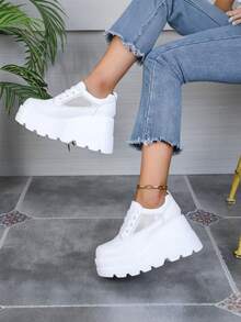 Women's Y2K Goth Wedges High Heels Pumps Fashion Solid Lace-Up Breathable Mesh Thick Bottom Sneakers Casual Comfy Platform Shoes