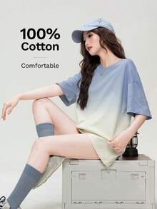 Women's Summer Short Sleeve Ombre Drop Shoulder T-Shirt