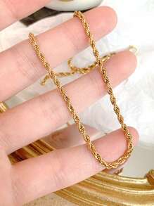 1 Peça Colar de Corrente de Aço Titanium Banhado a Ouro 18K Trançado Elegante, Múltiplos Tamanhos Disponíveis, À Prova d'Água e Resistente à Descoloração, para Mulheres