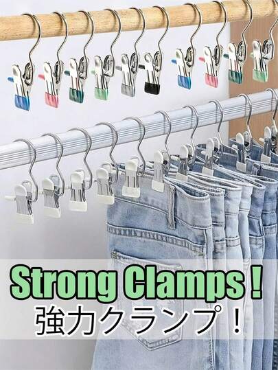 10/30 piezas Juego de perchas de acero inoxidable duraderas con pantalones y camisas ajustables, clips de armario montados en la pared portátiles, perchas multiusos de ahorro de espacio para viajes y organización del hogar, herrajes de acero inoxidable resistentes, ganchos ergonómicos, organizador de prendas versátil para uso diario y renovación estacional del armario
