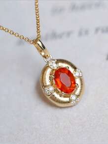 1pc S925 Sterling Silver Handmade Oval-Shaped Textured Orange Pendant Necklace, Versatile, Elegant Vintage Style Jewelry Gift For Women, Suitable For Daily Wear And Parties