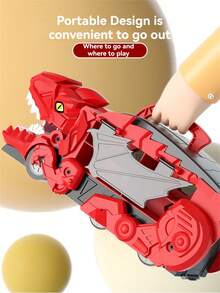 三合一儿童恐龙变形集装箱卡车，霸王龙造型，便携式可折叠轨道，合金车身，多种玩法，亲子互动玩具，适合作为3-12岁男孩女孩的礼物。