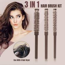 3 In 1 Small Round Brush Kit, 3/7 1/2 5/8 Inch Barrel HairBrush For Blow Drying, Soft Bristles Style Volumize Hair Brush For Women Men, Short Hair, Bangs, Roots, Curling, Straight - #11/ #13/ #16 Round Brush Set