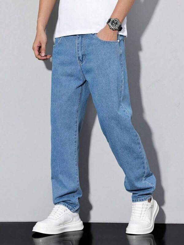 European & American Style Young Men's Dark Blue Skinny Straight Fit Jeans