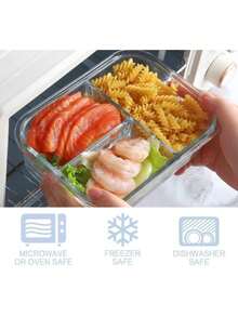 IMPORTEEK recipiente refractario rectangular vidrio 3 divisiones para horno microondas almacenamiento alimentos cocina hogar fácil limpiar tapa hermética resistente diseño moderno - Blanco - Ver 3