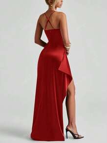 Elegante vestido de fiesta con escote sin tirantes, volantes y cintura de satén sexy, vestido de dama de honor, vestido de gala