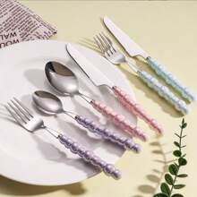 4 أو 16 قطعة مجموعة أدوات مائدة من الفولاذ المقاوم للصدأ والسيراميك حنفية غربية ، شوكة ، ملعقة ، متعددة الألوان، لوازم مدرسية