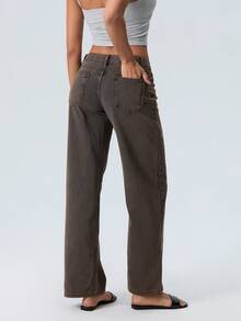 Women Wide Leg Jeans Low Rise Baggy Straight Leg Jeans Loose Boyfriend Jeans Casual Denim Pants Y2k Streetwear - 深棕色 - 查看 5