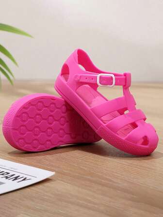 1 双纯色 PVC 防滑软底平底凉鞋，适合幼儿/儿童室内外沙滩装，舒适透气休闲拖鞋，适合男婴和女婴的生日礼物