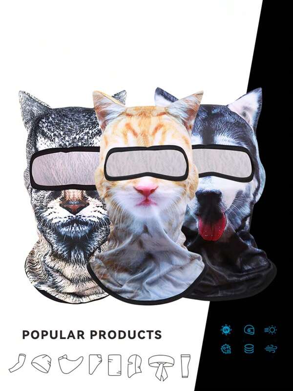 1pc Sunscreen Integrated Head Cover For Men And Women, 3D Funny Animal Head Cover, Ice Silk Full Face Sun Hat, UV Resistant Neck Mask, Outdoor Sports Windproof Motorcycle Riding Mask, Fishing Camping Mountaineering Skiing Protective Mask