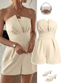 Jumpsuit Wanita Elegan Warna Polos, Cocok Untuk Belanja Sehari-hari, Minum Teh Sore, Pesta Ringan, dan Acara Lainnya di Musim Panas - Aprikot - View 7