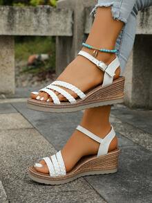 大码女式厚底一脚蹬凉鞋，舒适坡跟，防滑，适合室内外穿着，夏季